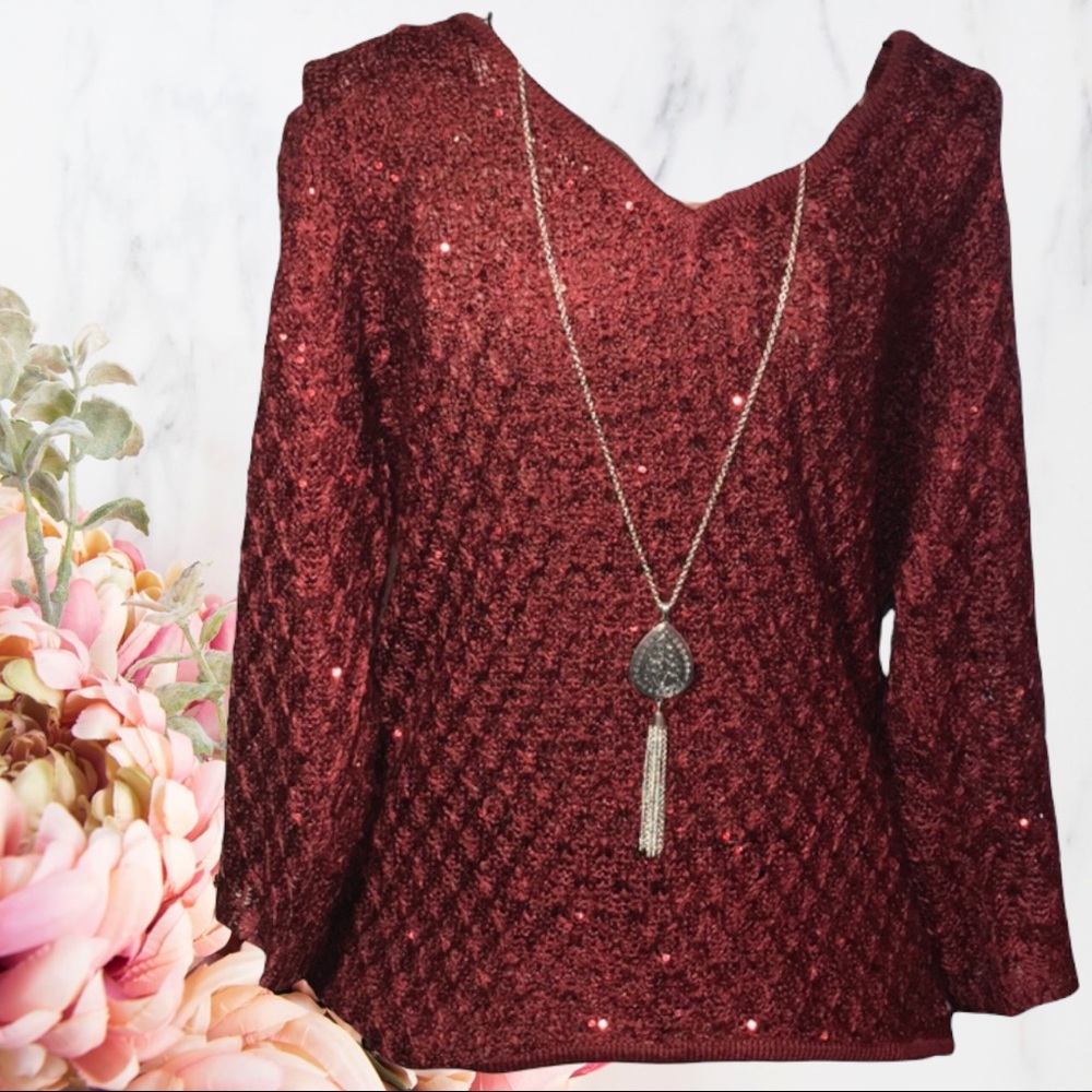 Nicole Alexander burgundy, v-neck sweater, size M.